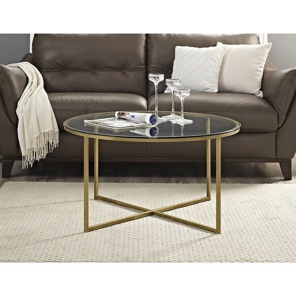 Modern Round Coffee Table， Glass/Gold