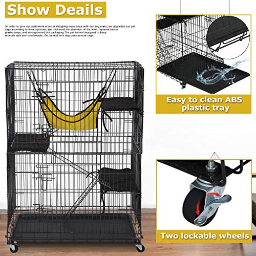 BestPet Cat Cage Cat Crate Cat Kennel 48 inches Cat Playpen with Free hammock 3 Cat Bed 2 Front Doors 2 Ramp Ladders Perching Shelves