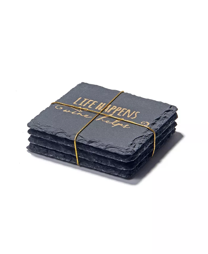 American Atelier 4 X 4 Life Happens-wine Helps Slate Coasters Square Set 4 Piece