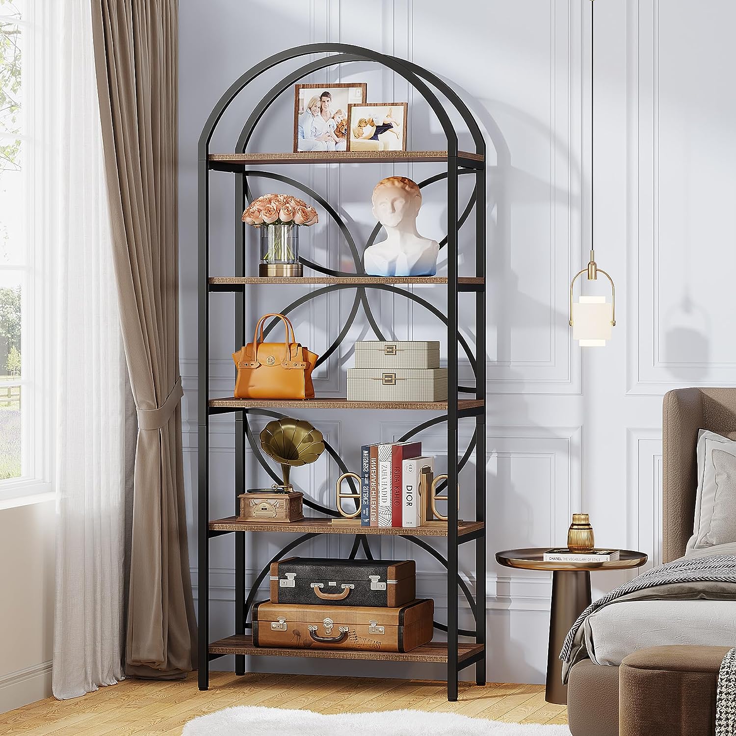 5-Tier Bookshelf, 75 Tall Arched Bookcase Display Rack