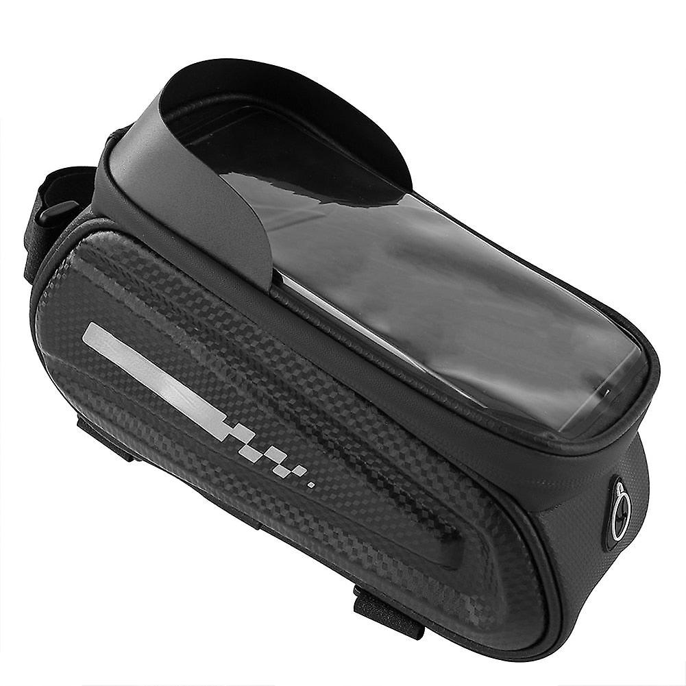 Waterproof bicycle front frame pouch with touchscreen