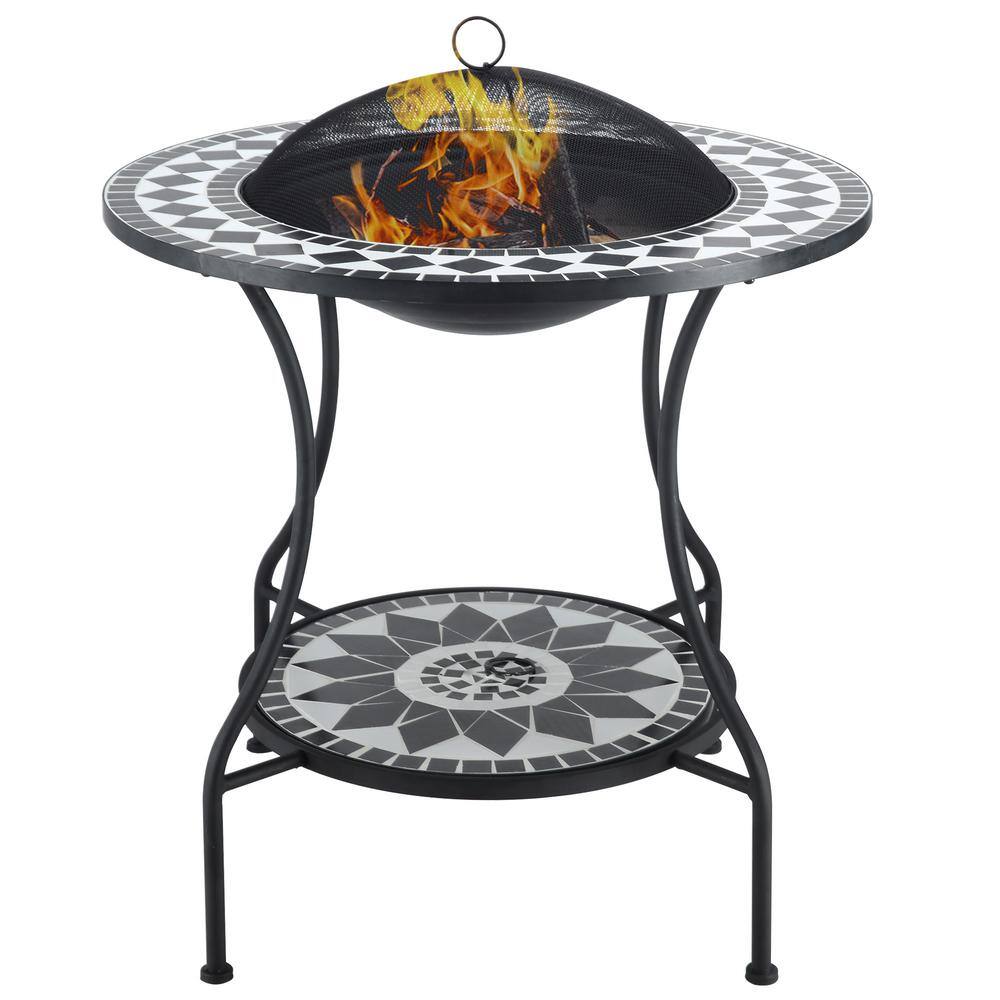 Outsunny 30 in. Metal Outdoor Fire Pit 3-in-1 Outdoor Dining Table Round Wood Burning Fire Pit Table 842-243