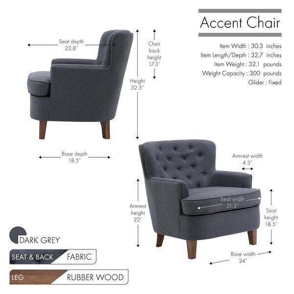 Porthos Home Idir Accent Chair， Fabric Upholstery， Rubber Wood Legs