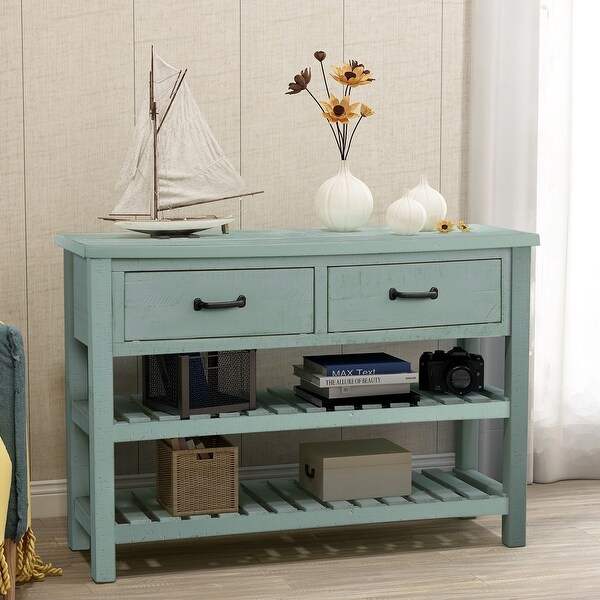 Nestfair Console Table with Drawers and 2 Tiers Shelves