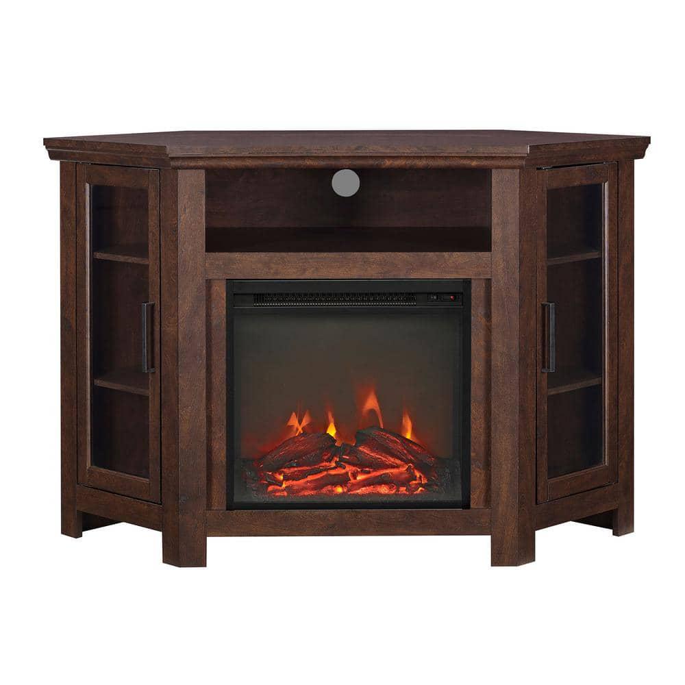 Walker Edison Furniture Company Traditional Brown Fireplace Corner Fireplace Entertainment Center