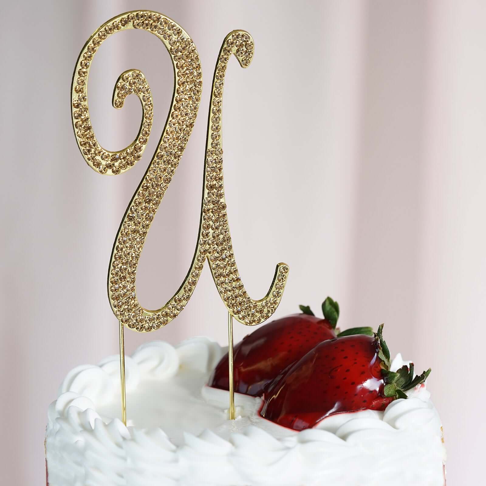 Gold Rhinestone Monogram Letter and Number Cake Toppers 4.5