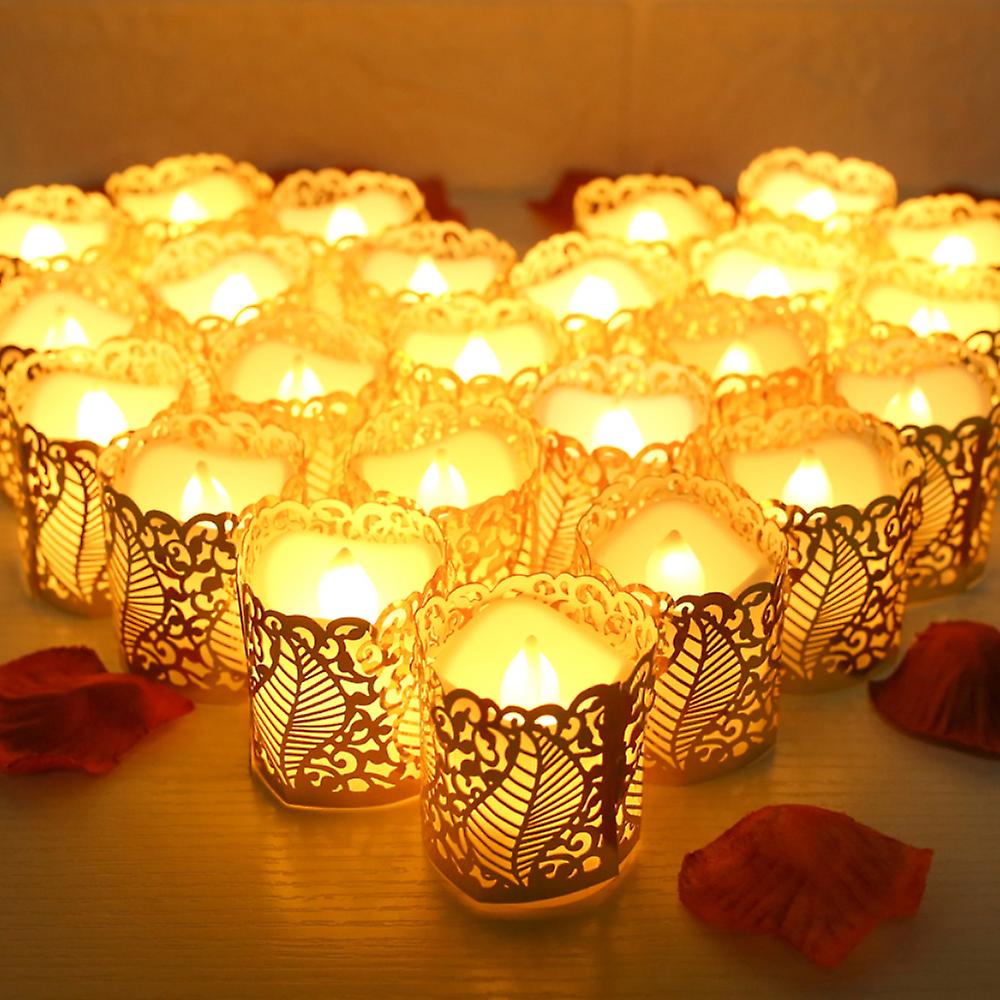 24pc Flameless Tea Light Candles Battery Operated Votive Led Tealights With Paper Lampshade For Wedding Valentine Halloween Christmas