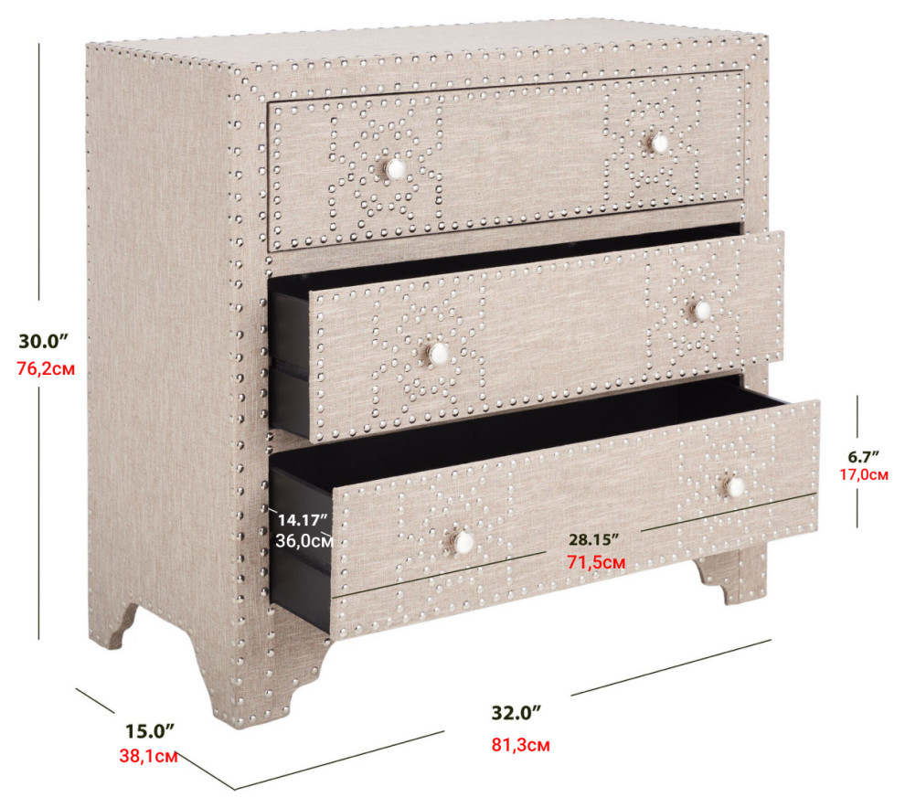 Modern Cabinet Storage With 3 Drawers and Silver Nail Head   Transitional   Accent Chests And Cabinets   by Miron Demid LLC  Houzz