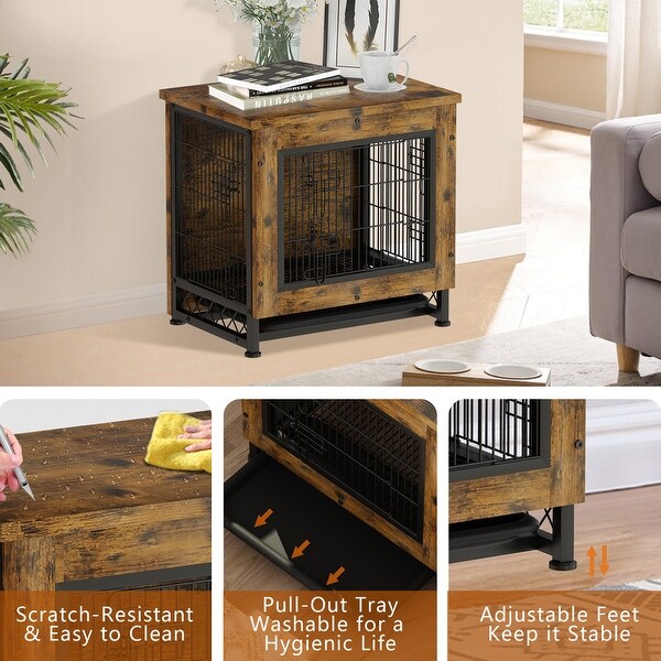 Grondin Industrial Style Wooden Dog Crate Furniture Style Dog Kennel with 3 Doors and Bottom Slide Out Tray