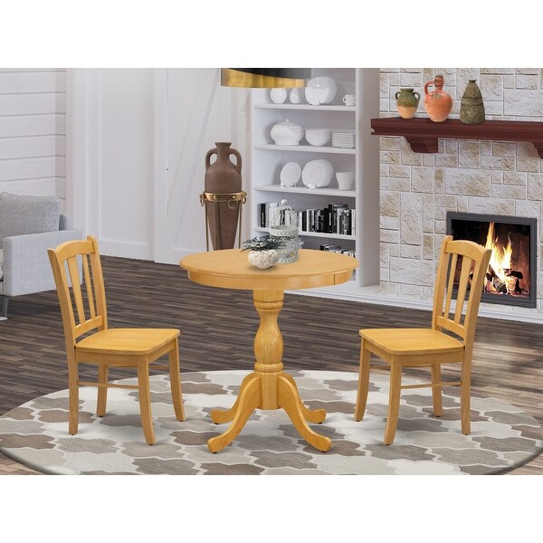 3-Pc Dining Room Table Set - 2 Wood Kitchen Chairs and 1 Wood Dining Table with Slatted Back-(Finish Options)