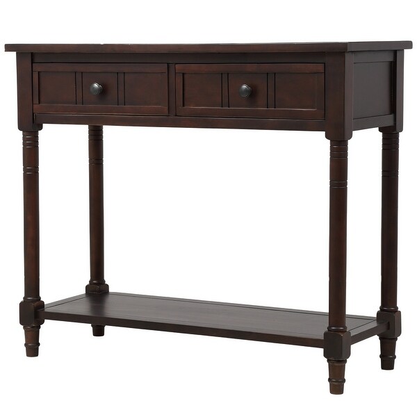 Console Table with 2 Drawers and Bottom Shelf Acacia Mangiu， Espresso