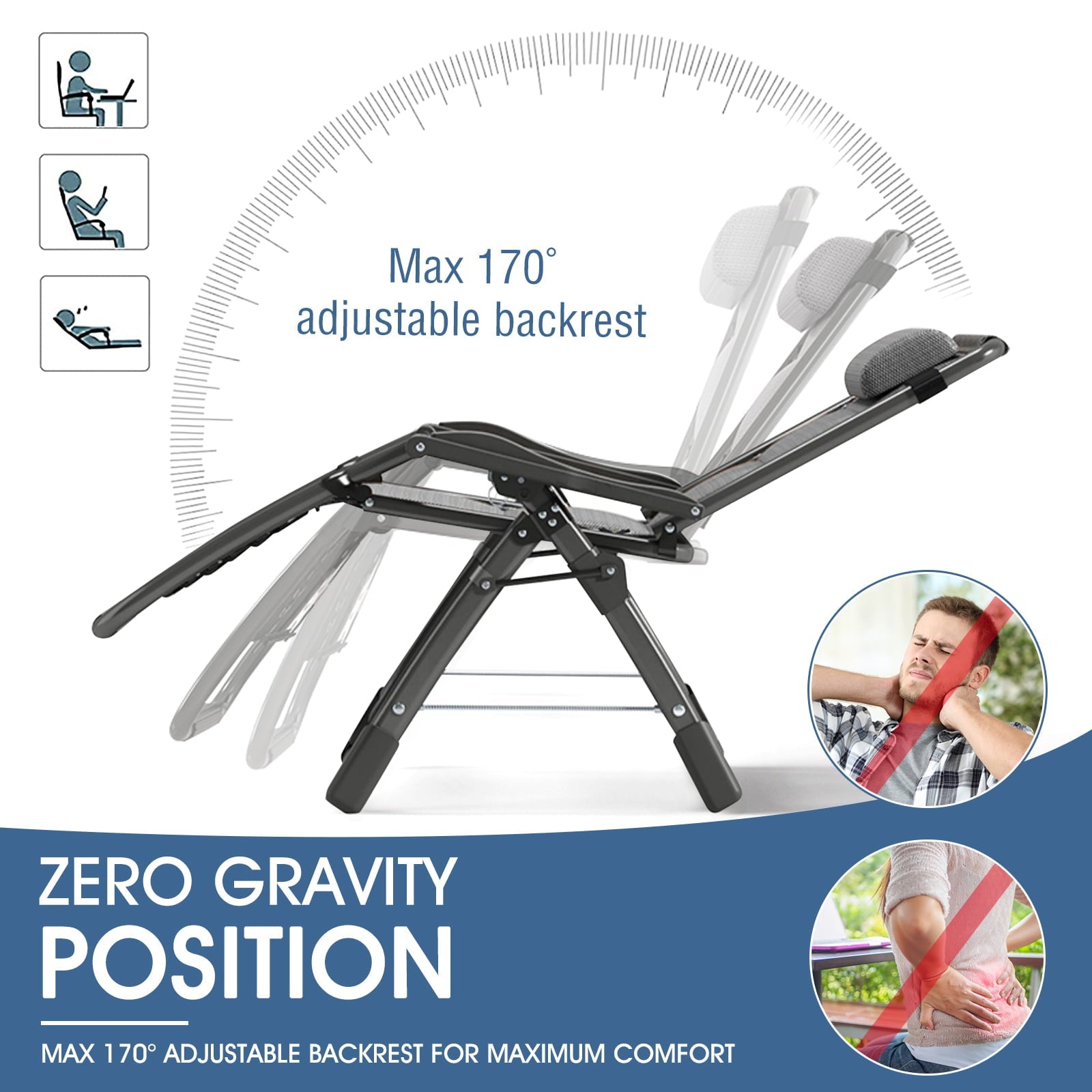 Slsy Ice Silk Zero Gravity Chair, Folding Portable Reclining Lounge Chair with Removable Headrest, Reclining Patio Lounger Chair for Indoor,Outdoor