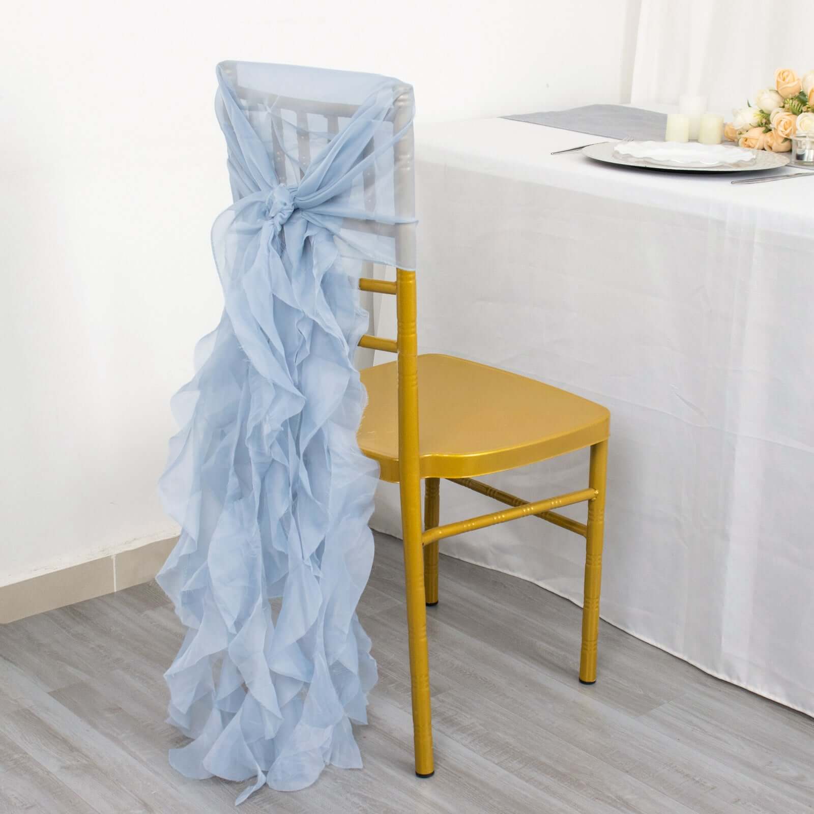 Dusty Blue Chiffon Curly Chair Sash