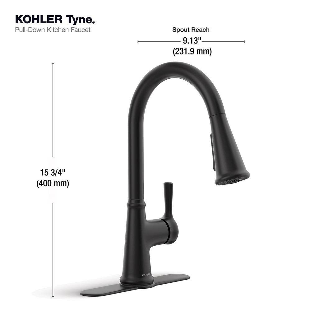 KOHLER Tyne Single-Handle Pull-Down Sprayer Kitchen Faucet in Matte Black K-R21415-BL