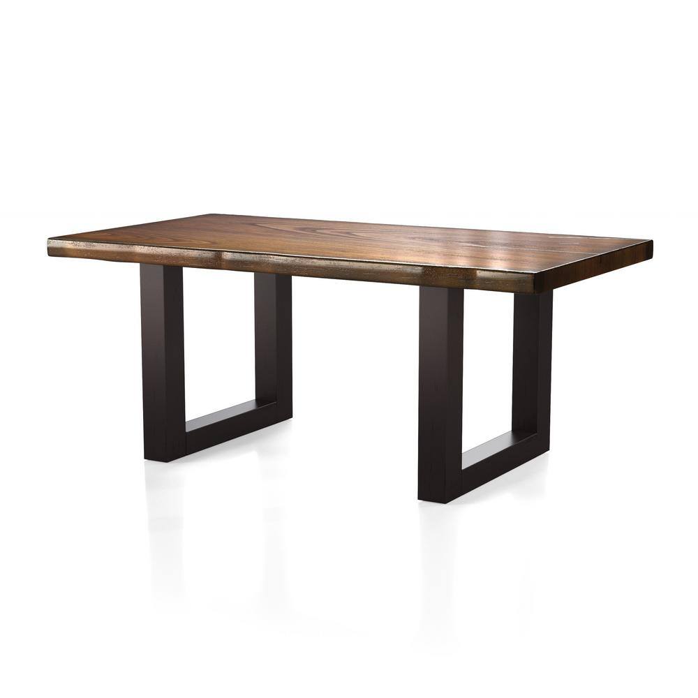 Furniture of America Verdu Rustic Tobacco Oak Wood 72 in. Trestle Dining Table With Live Edge Seats 6 IDF-3606T