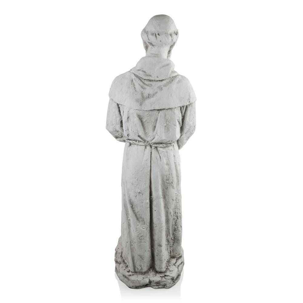 Alpine Corporation 45 in. Tall Outdoor Saint Francis Birdbath Statue Yard Art Decoration, Light Gray QFC106