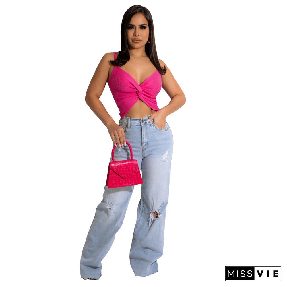 Deep V-Neck Ruched Knot Front Camisole Crop Top