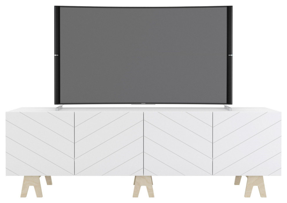 Nexera 119272 Runway TV Stand  72 quot  White/Russian Birch Plywood   Midcentury   Entertainment Centers And Tv Stands   by VirVentures  Houzz