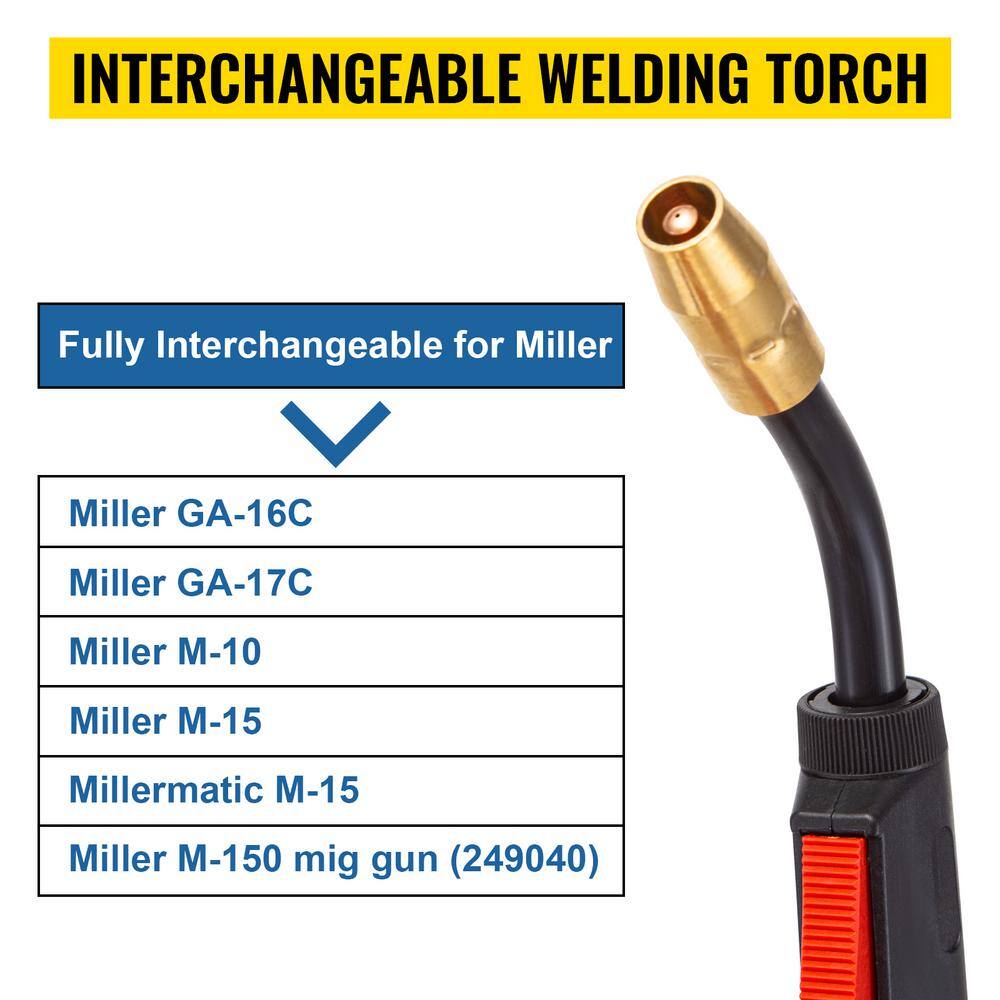 VEVOR MIG Welding Gun 15 ft. 150 Amp Welding Torch 0.030 in. to 0.035 in. Wire for Miller Millermatic M-10 M-15 M-100 M-150 HQMLM150-15FT0001V0