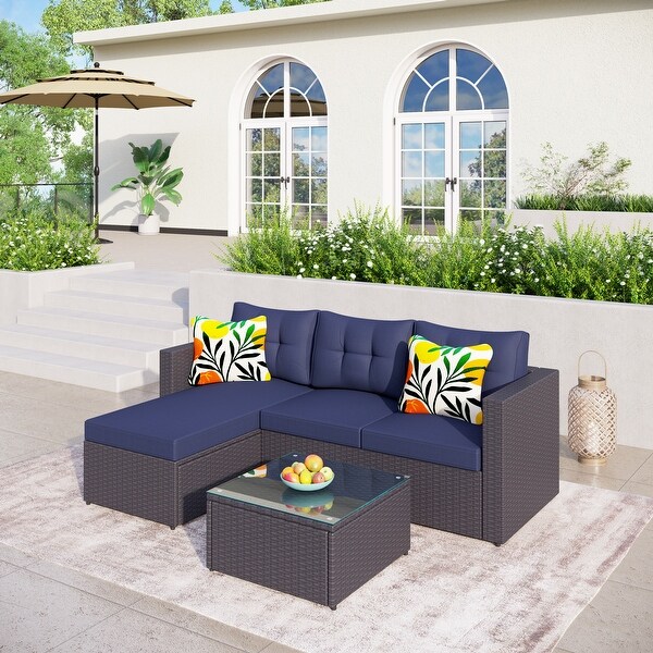 Outdoor Rattan Wicker 5Piece Patio Furniture Sets Sectional Sofa Set with Coffee Table