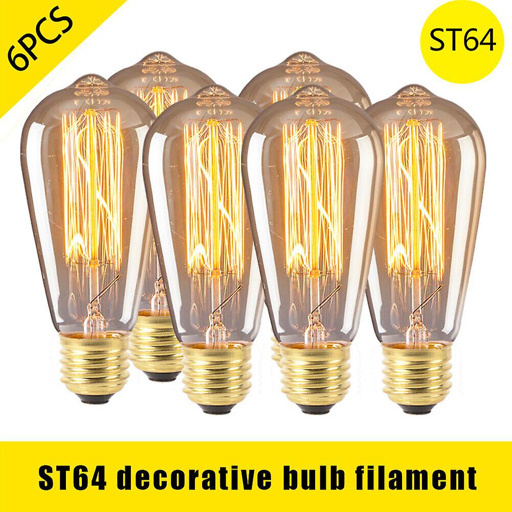 6pcs Vintage Retro St64 E27 Edison Bulbs 40w ment Light Bulb Warm White