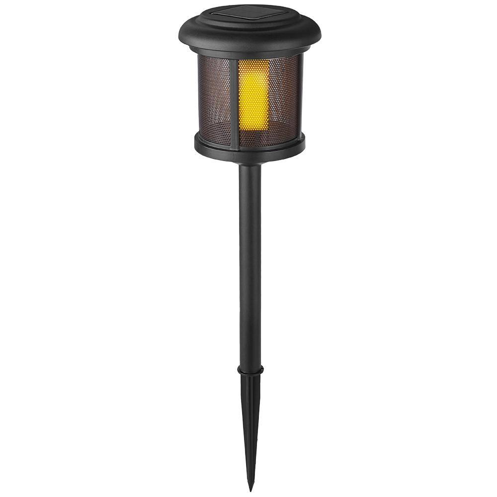 Hampton Bay Ambrose Solar 6 Lumens Black Outdoor Integrated LED Flicker Flame Path Light (2-Pack) WeatherWaterRust Resistant 91999