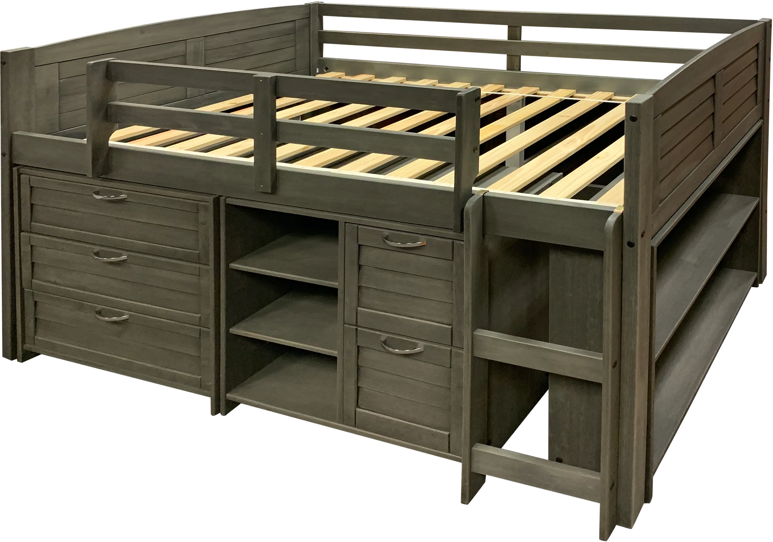 Louver Antique Gray Low Loft Bed Style A