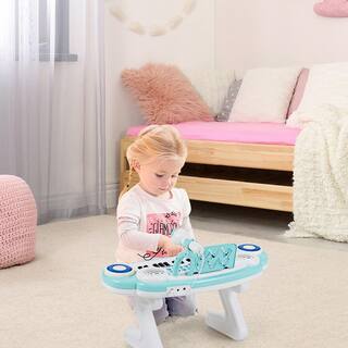 Gymax Z-Shaped Kids Toy Keyboard 37-Key Electronic Piano Blue GYM03936