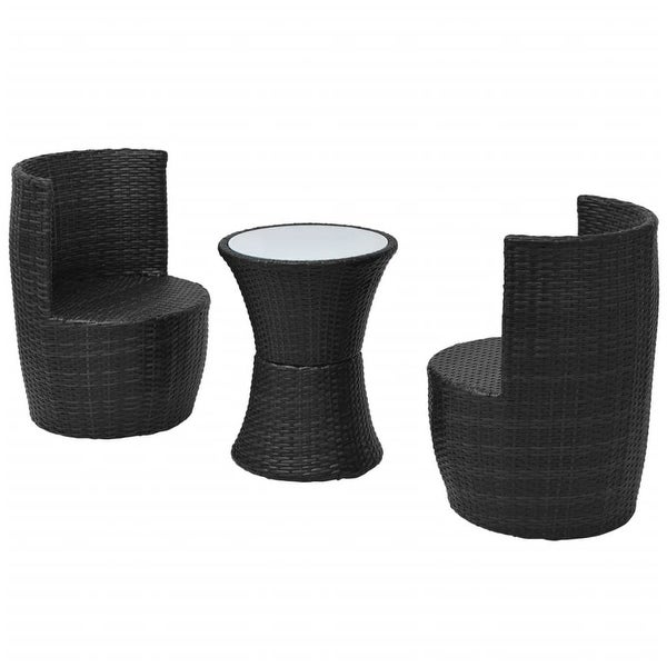 3 Piece Bistro Set with Cushions Poly Rattan Black - Overstock - 36363242