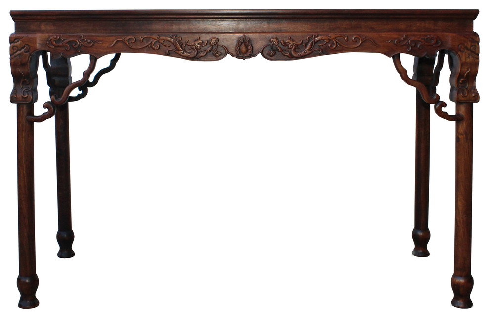 Chinese Brown Huali Rosewood Dragon Motif Round Apron Altar Table Hcs4534   Asian   Console Tables   by Golden Lotus Antiques  Houzz