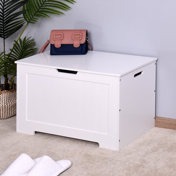 White Lift Top Entryway Storage Chest/Bench with 2 Safety Hinge， Wooden Toy Box