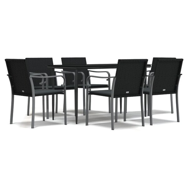 vidaXL Patio Dining Set Table and Chair with Cushions Poly Rattan and Steel