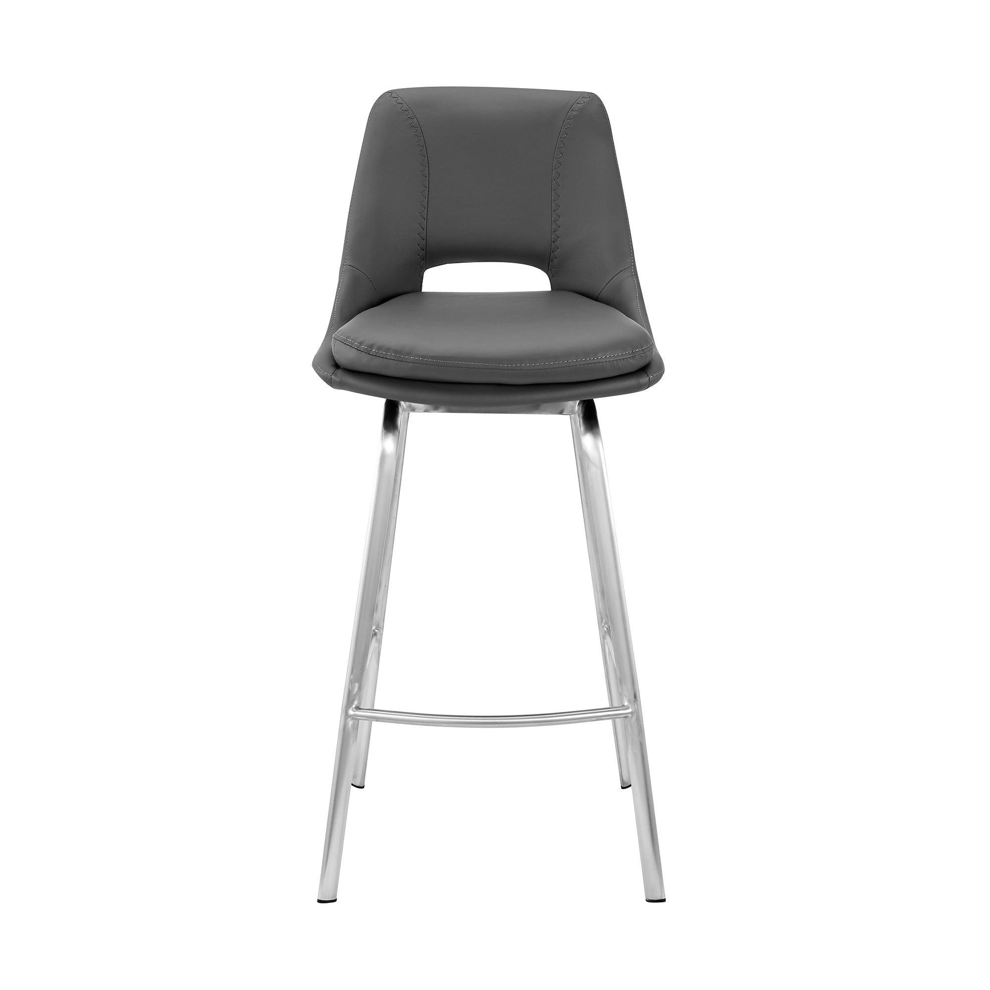 Carise Gray Faux Leather and Brushed Stainless Steel Swivel 30 Bar Stool