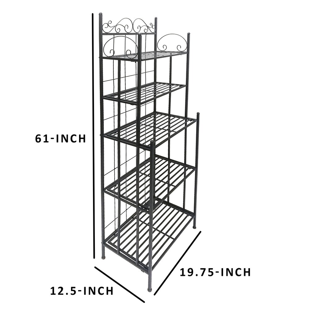 5 Tier Storage Shelves Metal Bakers Rack with Scrollwork Top Standing Kitchen Rack Organizer for Spice Jars Pots and Pans