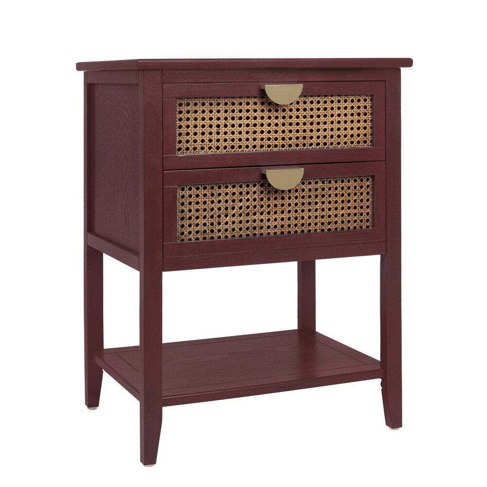 Natural Rattan 2 Drawer Nightstand Side Table