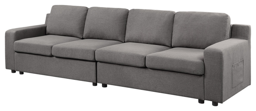 Waylon Gray Linen 4 Seater Sofa with Pockets   Transitional   Sofas   by Lilola Home  Houzz