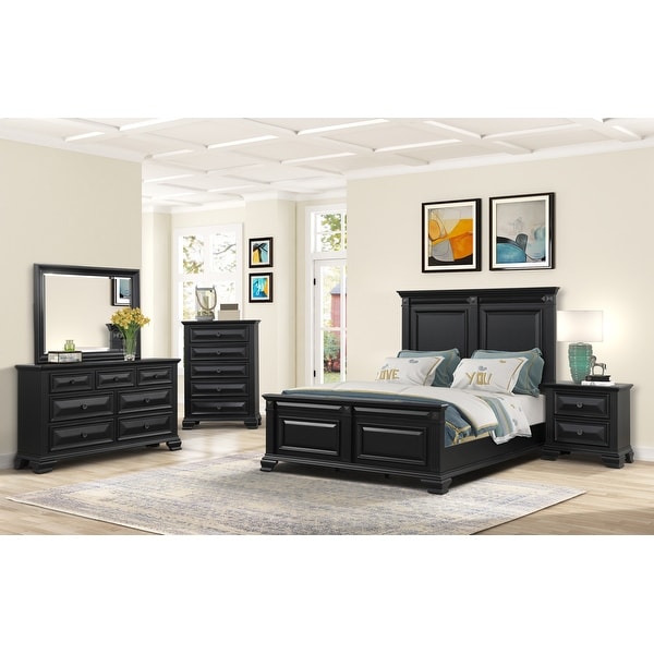 Roundhill Furniture Renova Vintage Black Wood Panel Bedroom Set - - 31294038