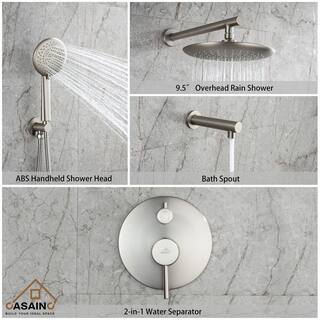 CASAINC 5-Spray Patterns 9.5 in. Tub Wall Mount Dual Shower Heads in Spot Resist Brushed Nickel HM-B204-RO-BN