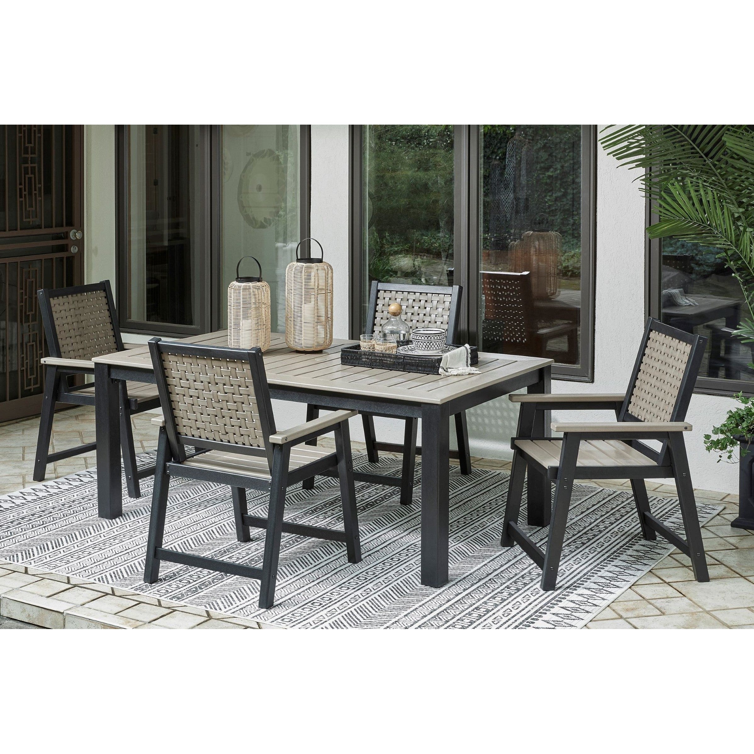 Poly Lattice 7pc Outdoor 72 Dining Set in 2-Tone Black/Driftwood-Taupe