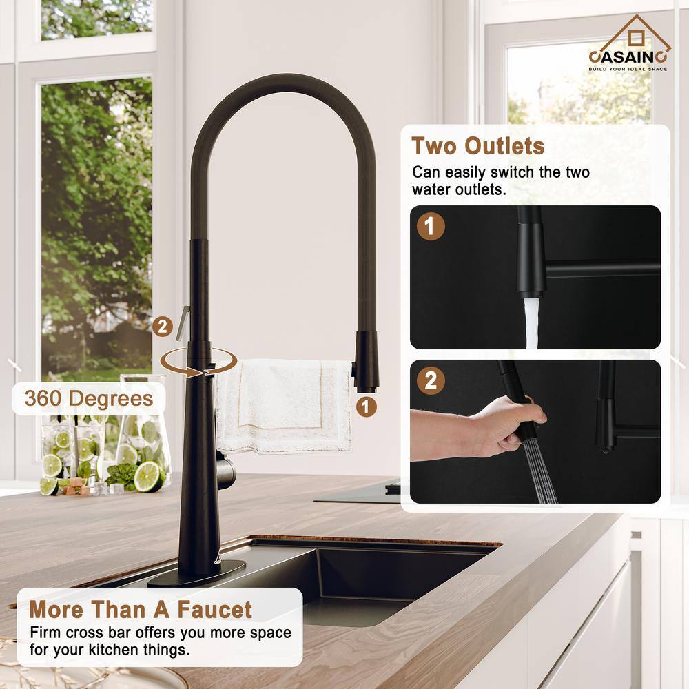 CASAINC Black Fireclay 36 in. Single Bowl Farmhouse Apron Kitchen Sink with Sprayer Kitchen Faucet and Accessories CA-B36-D0465MB