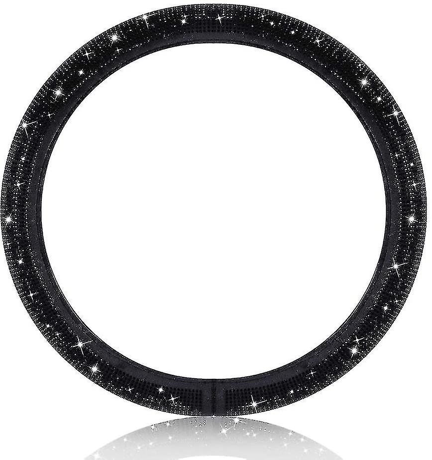 Women Fashion Black Velvet Bling Steering Wheel Cover With Black Diamonds， 15 Inch Standard