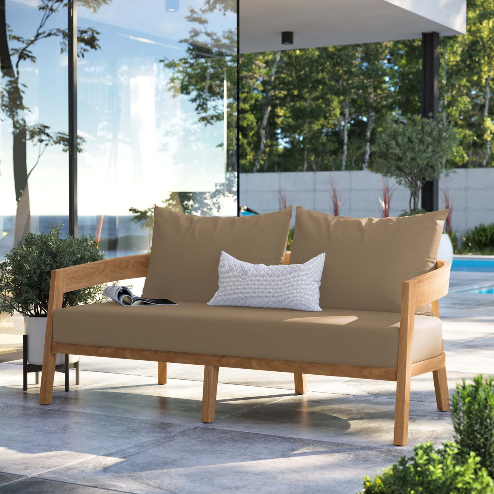 Brisbane Teak Wood Outdoor Patio Loveseat   Transitional   Outdoor Loveseats   by Modway  Houzz