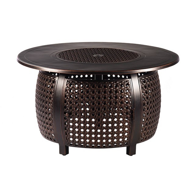 Oakland Living Aluminum Round 55000 Btus Outdoor Patio Dining Table With Lid amp Covers Copper