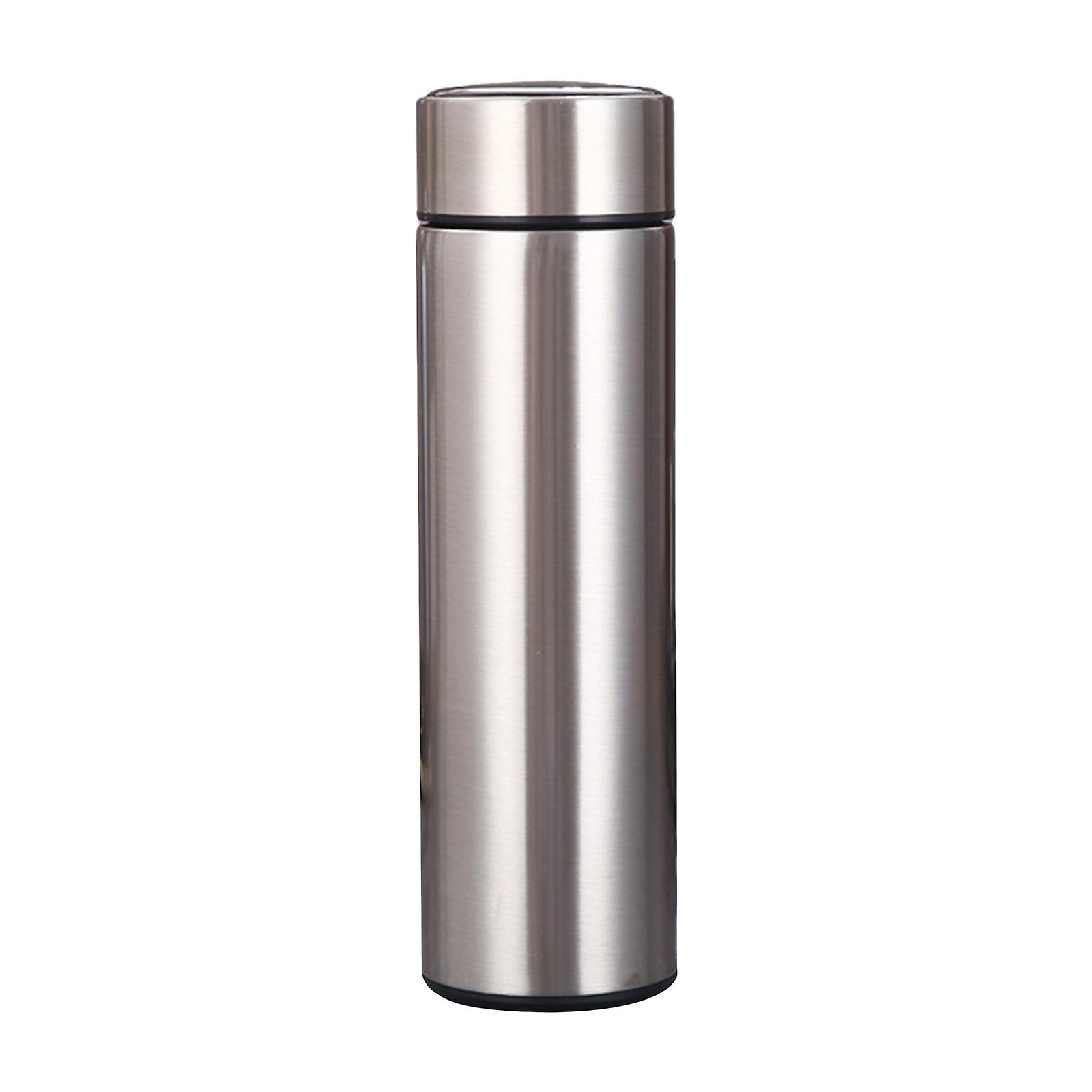 17oz Vacuum Insulated Coffee Mug Double Walled Water Bottle With Led Temp Display Removable Filter Travel Slim Coffee Cup， Silver Blue