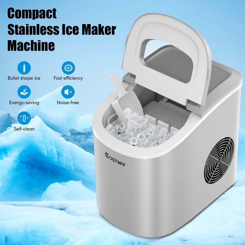 26LBS/24H Mini Portable Ice Maker Countertop, Compact Ice Machine with Ice Scoop