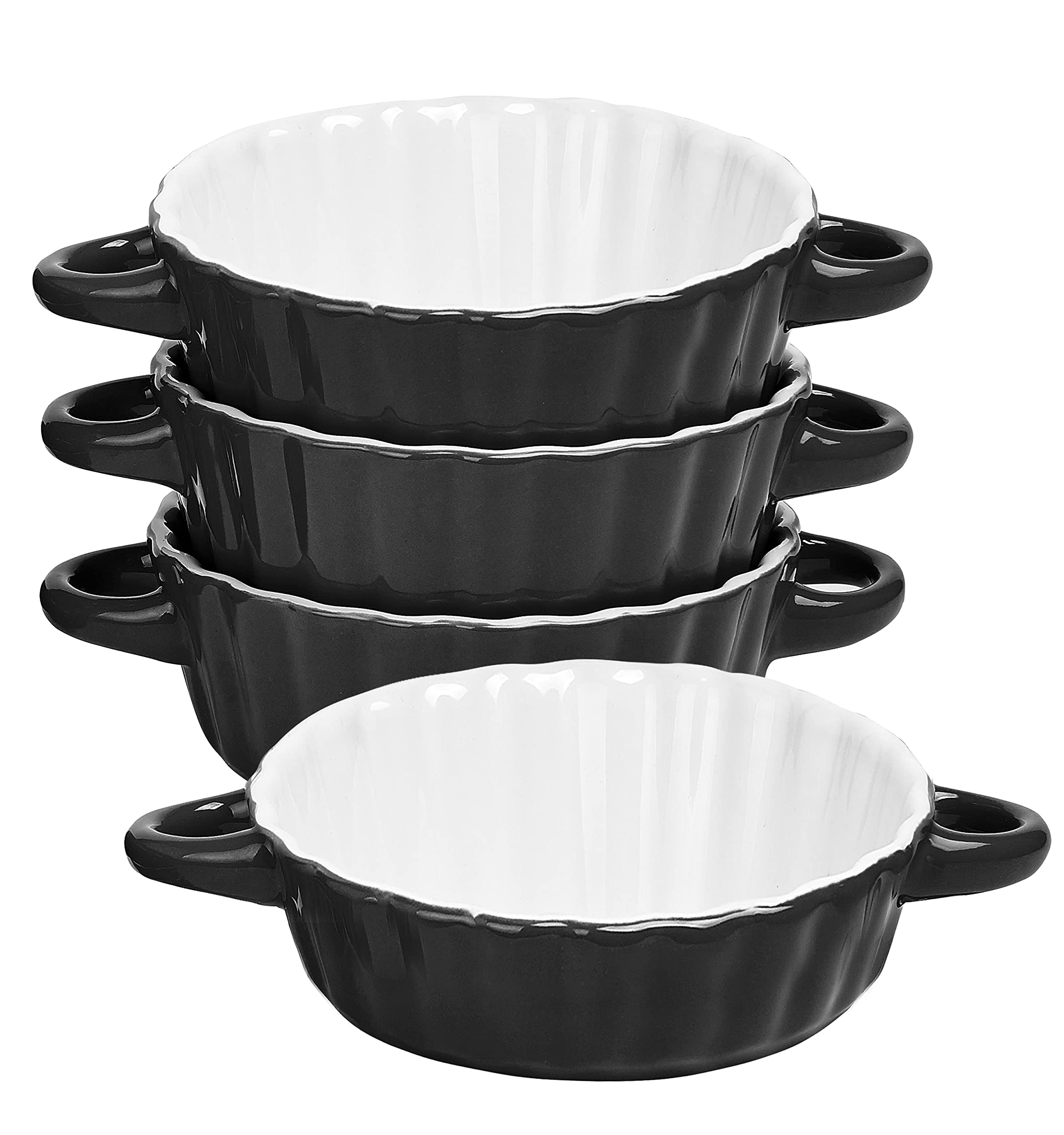 Bake And Serve - 10oz. Oven Safe Set Of 6 Ceramic Souffle Dishes， Round Double Handle