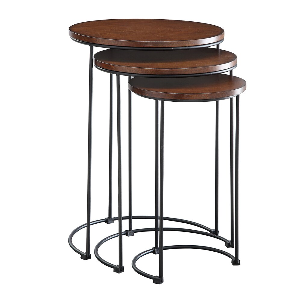 Carbon Loft Lamarr Metal and Wood Brown Round Nesting Table Set