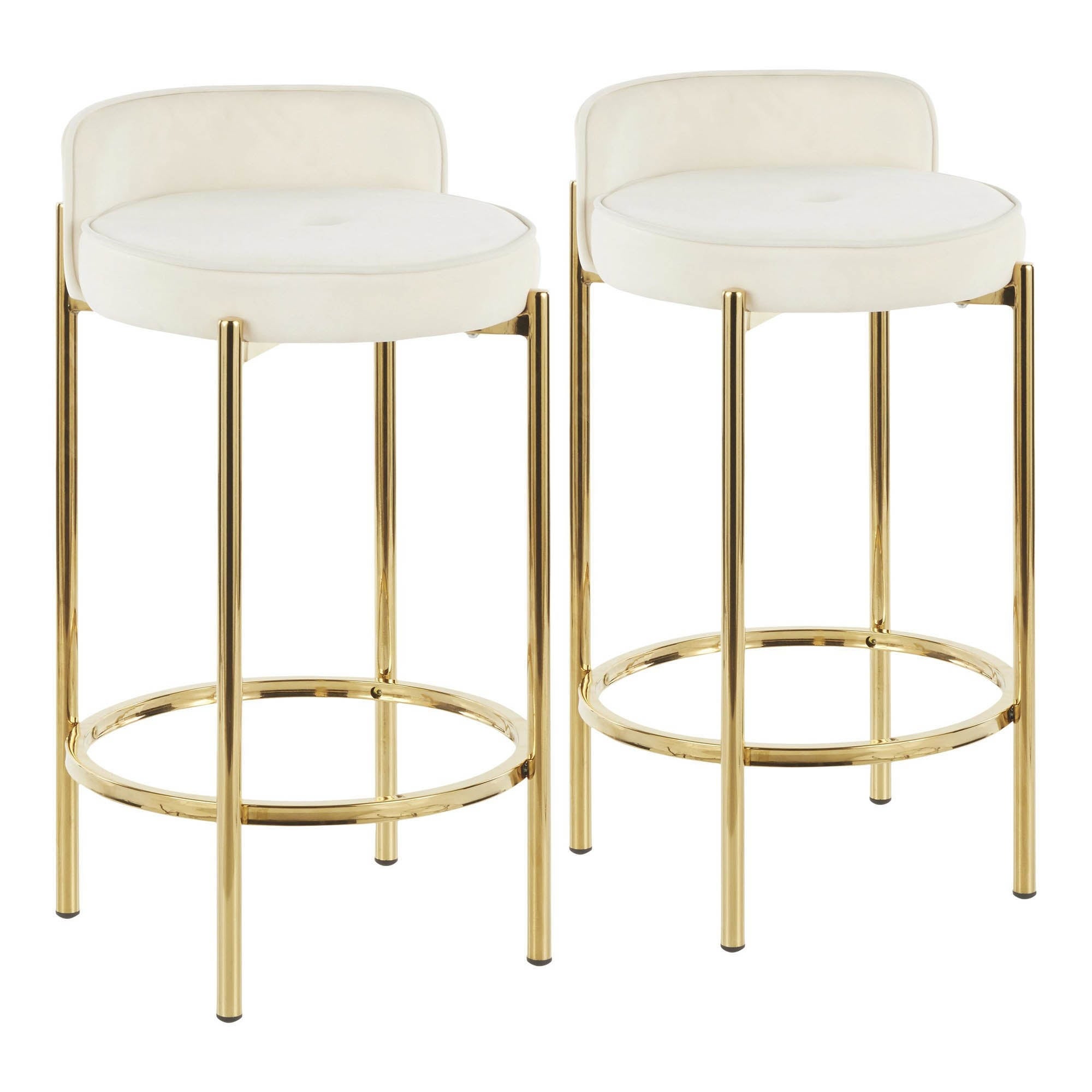 Lumisource Chloe Counter Stool Gold Metal and White Velvet - Set of 2 - 17