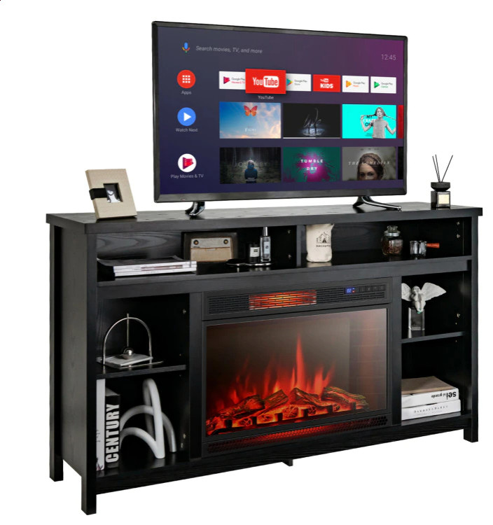 Black Fireplace TV Stand for TVs up to 65 Inches   Transitional   Entertainment Centers And Tv Stands   by Miron Demid LLC  Houzz