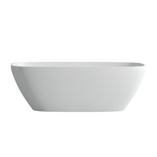 MEDUNJESS Milan 67 in. Stone Resin Solid Surface Matte Flatbottom Freestanding Bathtub in White FS306-1700